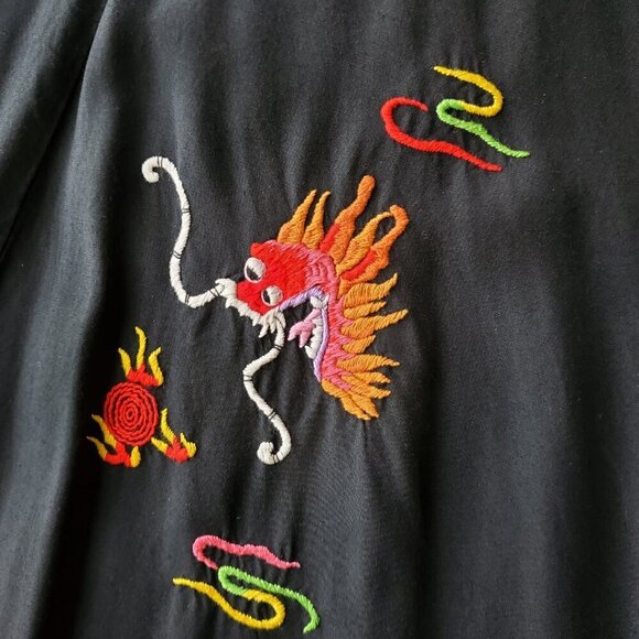 Vintage Dragon Embroidered Kimono Style Artsy Boho Robe Black Size S - Picture 6 of 13